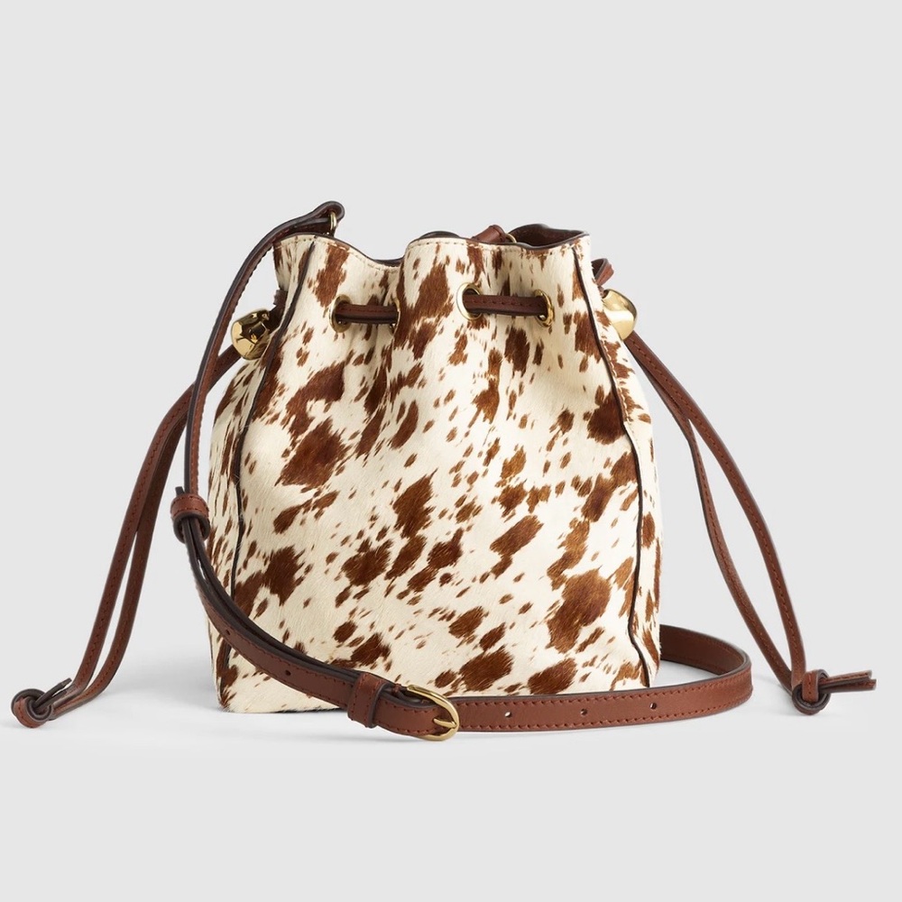 Madewell The Mini Drawstring Crossbody Bucket Bag in cowhide print NWOT